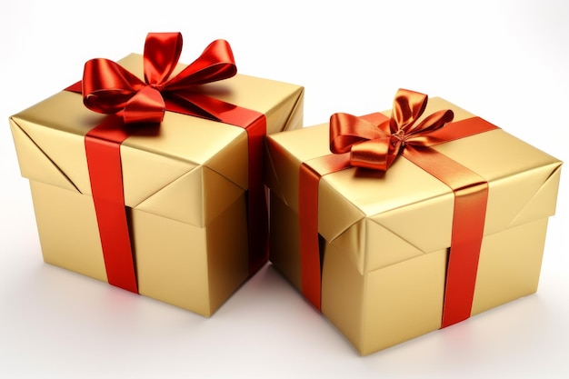 Cajas de regalo de oro decoración de cinta Generar Ai