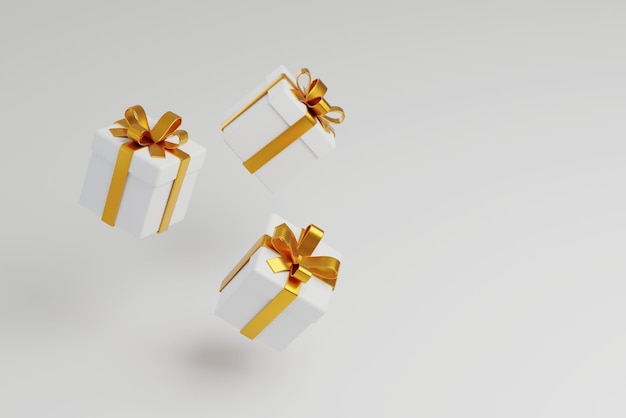 Cajas de regalo de renderizado 3D sobre fondo blanco con espacio de copia Grupo de cajas de regalo blancas