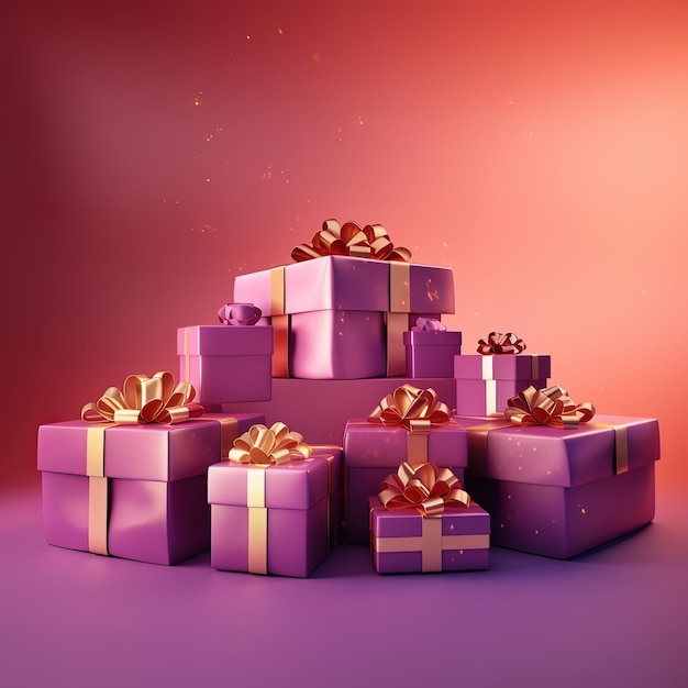 Cajas de regalo rosas con cintas doradas AI Generative