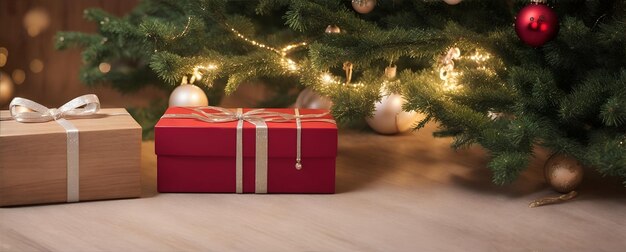 Foto cajas de regalos bajo un árbol de navidad
