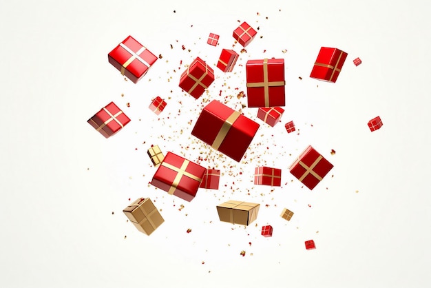 cajas de regalos cayendo sobre un fondo blanco