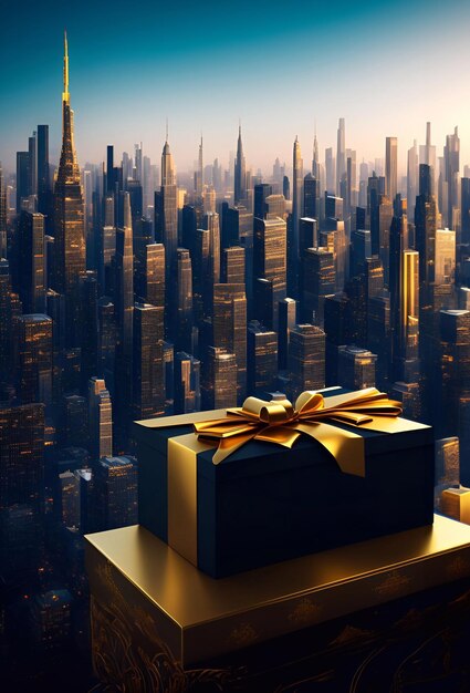 cajas de regalos en la ciudad Black Friday Ilustración generativa de la luz del día cinematográfica