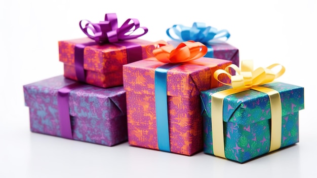 Cajas de regalos coloridas aisladas sobre un fondo blanco