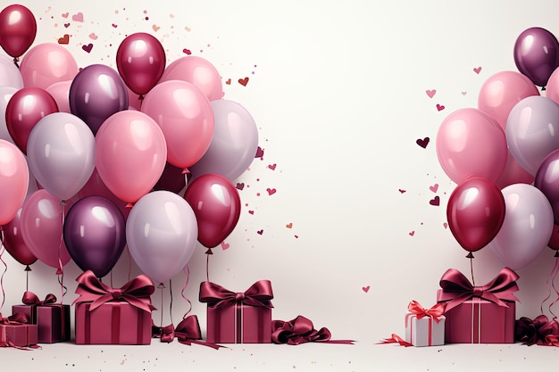 cajas de regalos festivas con globos con espacio para texto día de San Valentín feliz cumpleaños concepto de ventas