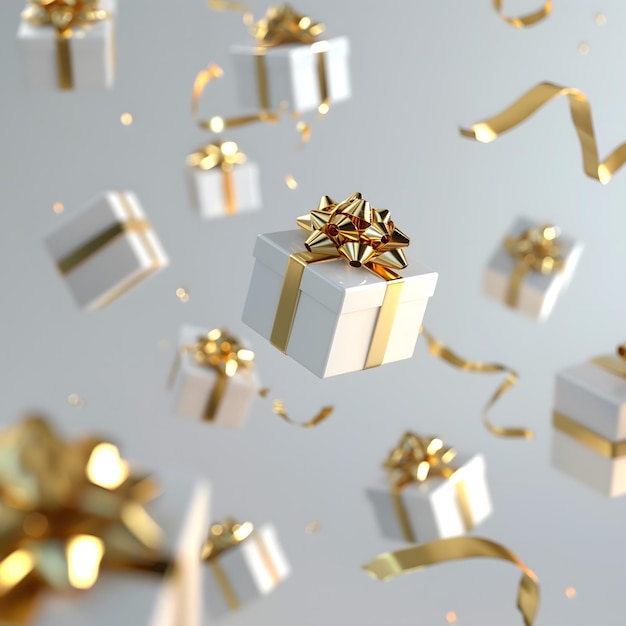 Cajas de regalos flotantes con cintas de oro