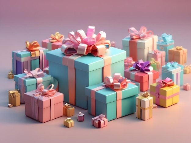 Cajas de regalos de iluminación suave, isométrica, linda y pequeña