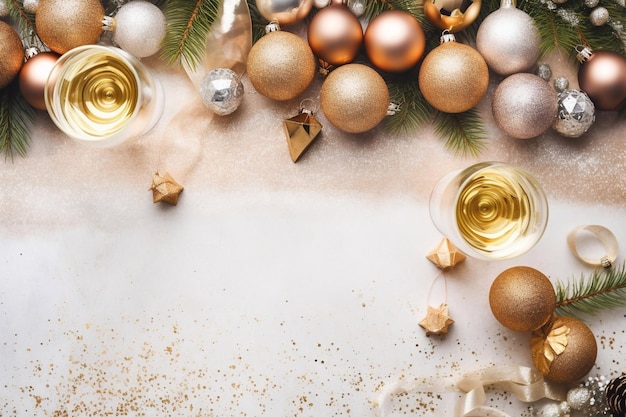 Cajas de regalos de Navidad con bolas y decoración sobre fondo blanco IA generativa