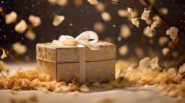 Cajas de regalos con ramas en flor en fondo bokeh Celebración del festival de mediados de otoño del año nuevo