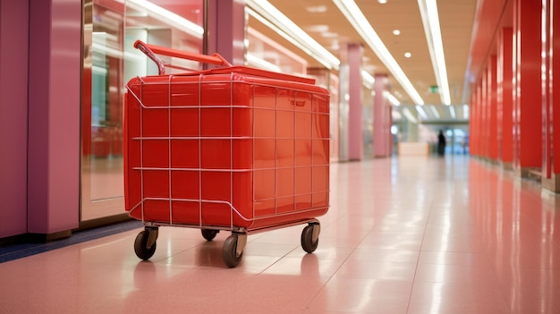 Cajas rojas en un carrito en el centro comercial