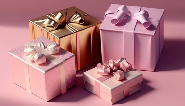 Cajas rosas de regalo artesanal Maqueta plana laica Ai generativo