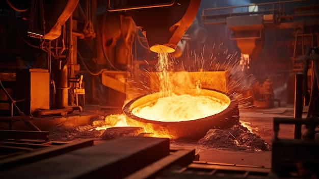 Foto cajeta de fundición para verter metal fundido en una fábrica de la industria siderúrgica
