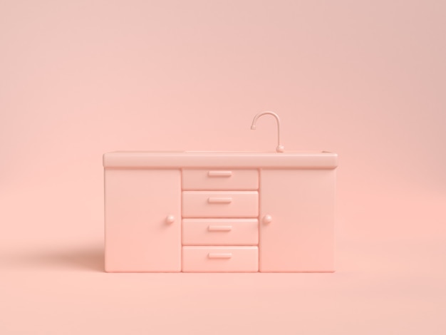 cajón gabinete fregadero de la cocina abstracto suave rosado-crema representación 3d