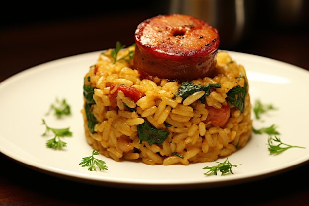 Cajun Garnelen und Andouille Würstchen Jambalaya Burger