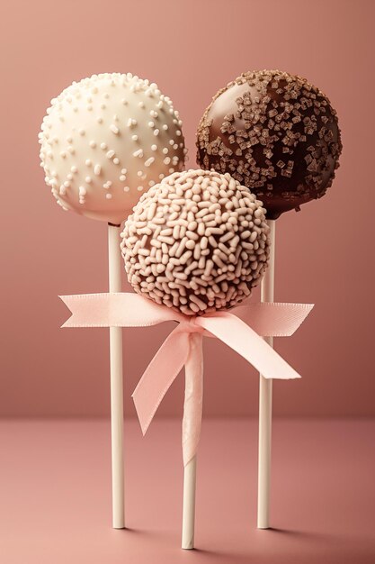 Cake pop close-up em um fundo rosa