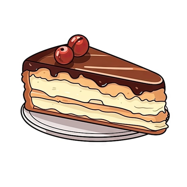 Foto cake slice doodle sketch handgezeichnetes stück kuchen cartoon isoliert auf weißem hintergrund generative ki-illustration