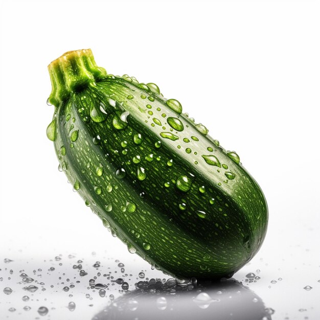 Un calabacín verde con gotas de agua