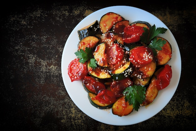 Calabacín con verduras en un plato