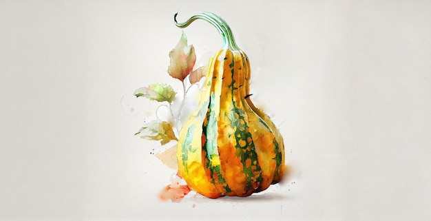 Calabaza. Acuarela sobre fondo de papel blanco. Ilustración de verduras y verduras.