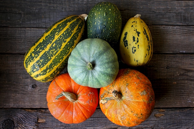 Calabaza calabacín otoño en madera