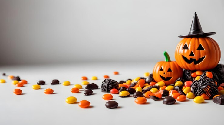 una calabaza con una calabazuela en fondo blanco con espacio de copia