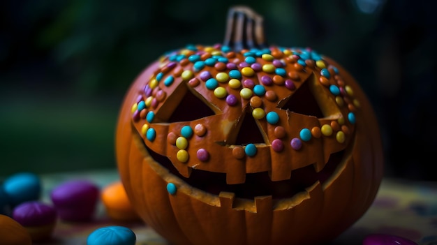 Una calabaza con cara de caramelo y una calabaza cubierta de caramelo