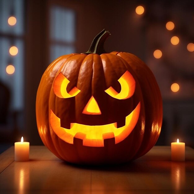 una calabaza con una cara que dice "feliz halloween".