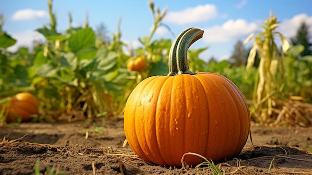 Calabaza dando gracias en la tarde del jardín.