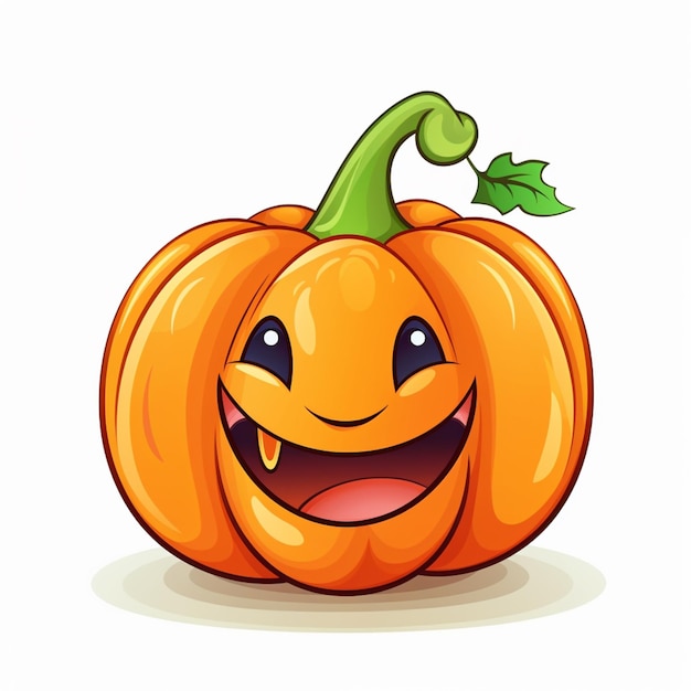 Calabaza de dibujos animados con una cara feliz y hoja verde generativa ai