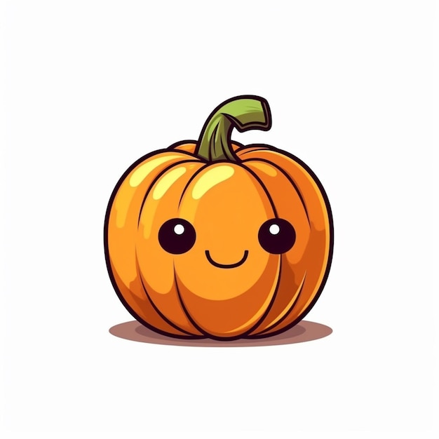 una calabaza de dibujos animados con una cara sonriente y una hoja verde generativa ai