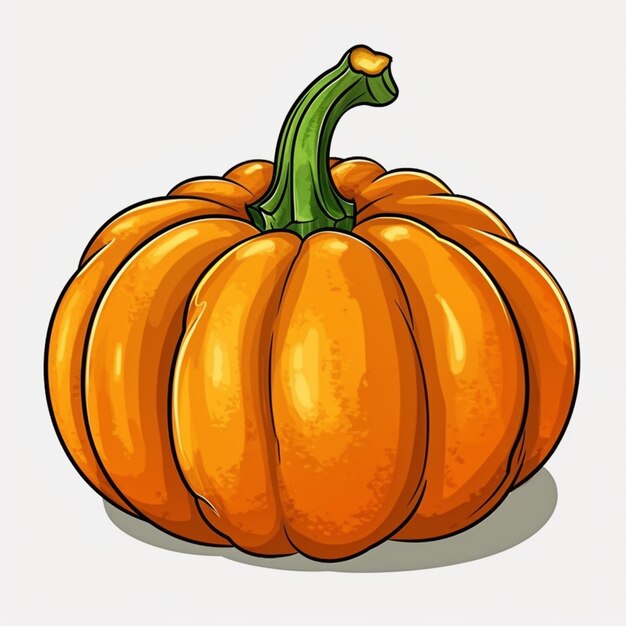 una calabaza de dibujos animados con un tallo verde en un fondo blanco generativo ai