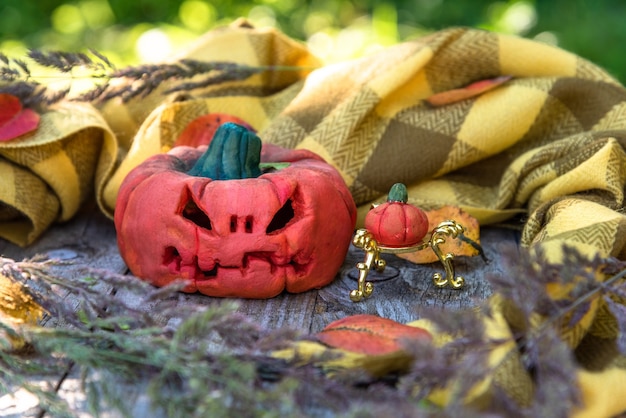 Calabaza enojada en un día de otoño