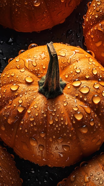 Una calabaza con gotas de agua