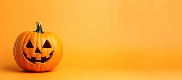 Foto calabaza de halloween aislada en blanco sobre un fondo naranja por ia generativa