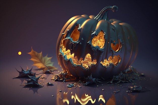 Calabaza de Halloween aterradora Día de la fiesta y celebración de los santos muertos 31 de octubre Intimidación y entretenimiento a la hora de acostarse Disfraces espeluznantes divirtiéndose en la fiesta de Halloween Spooky Night Generative AI