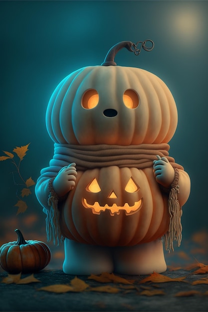 Una calabaza de halloween con una calabaza encima