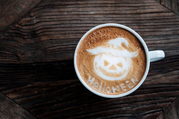 Calabaza de Halloween Cappuccino coffee art.