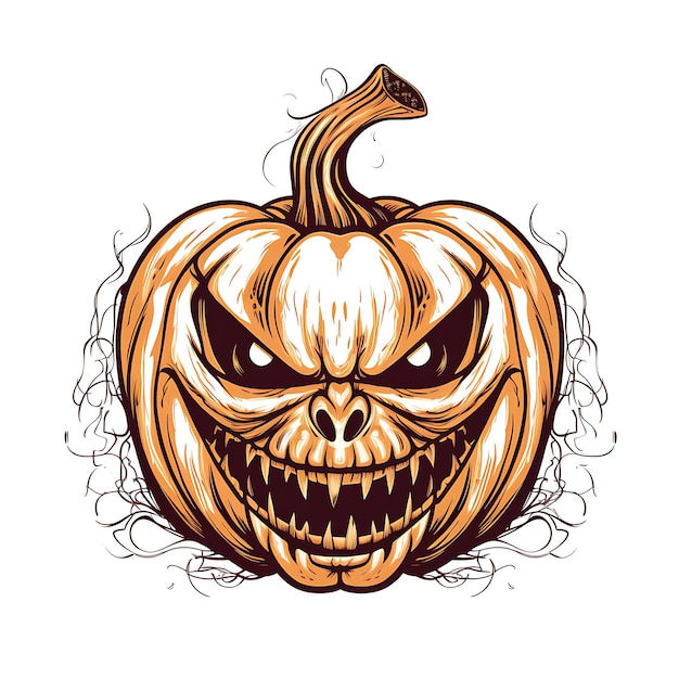 Calabaza de Halloween con cara feliz sobre fondo blanco Vector ilustración de dibujos animados