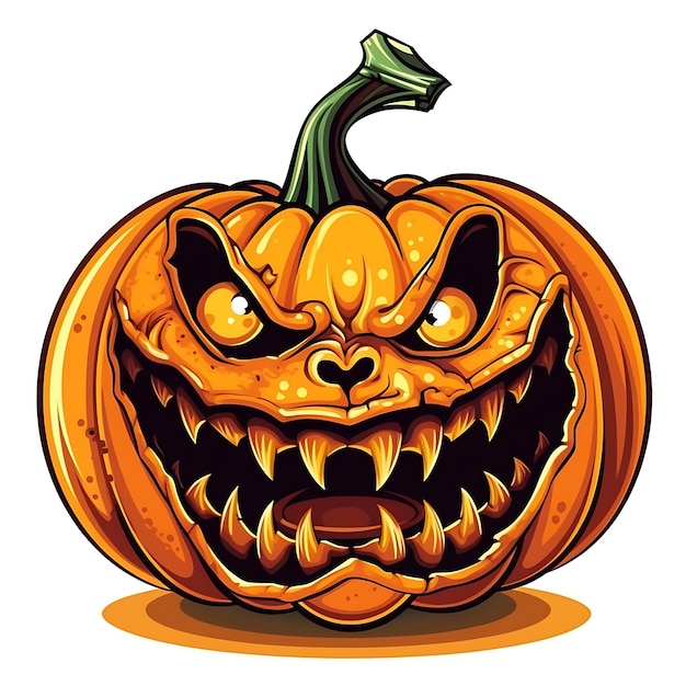 Calabaza de Halloween con cara feliz sobre fondo blanco Vector ilustración de dibujos animados