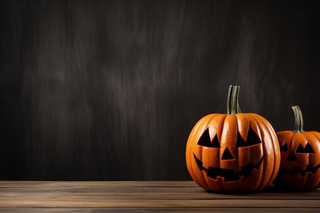 una calabaza de halloween con una cara tallada en el frente.