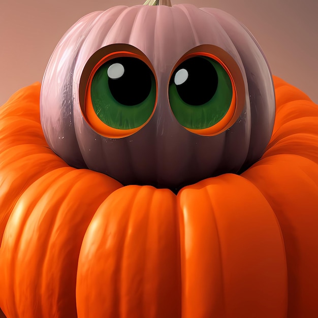 Foto calabaza de halloween con lindos ojos grandes, estilo anime, llena de ternura