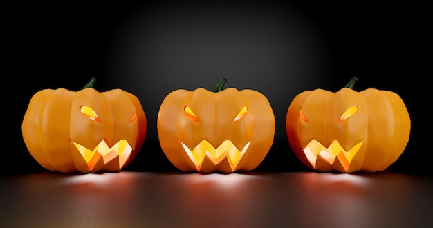 Calabaza de Halloween con luz de velas en el interior, render 3d.