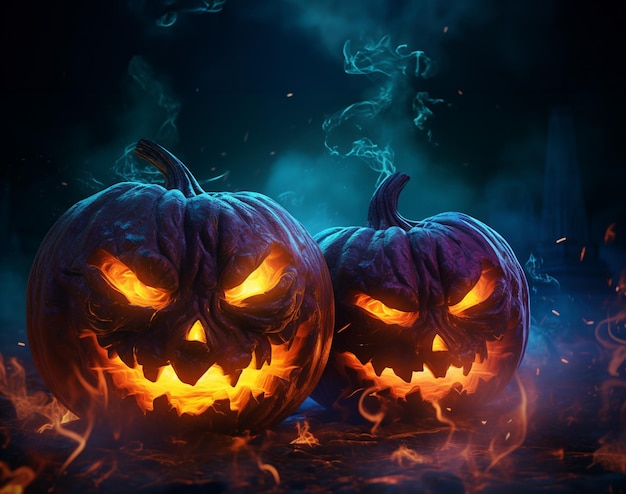 Calabaza de halloween de miedo Banner de feliz halloween o fondo de invitación de fiesta