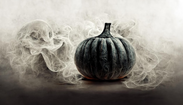 Calabaza de Halloween negra sobre fondo de humo ilustración 2d