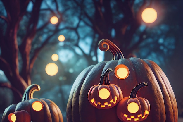 calabaza de halloween en negro render ilustración 3d