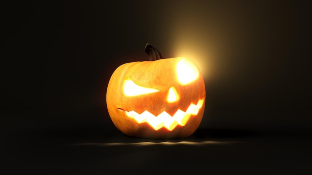 Calabaza de Halloween con ojos brillantes. Ilustración 3d, adecuada para temas de halloween.