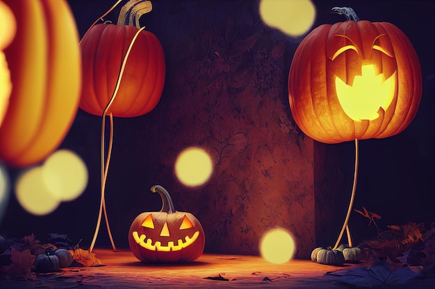 calabaza de halloween en render 3d negro