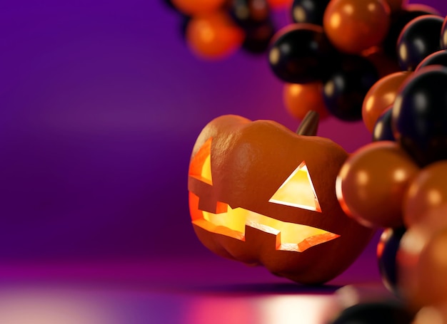 Calabaza de Halloween con representación 3d de fondo de cara divertida espeluznante