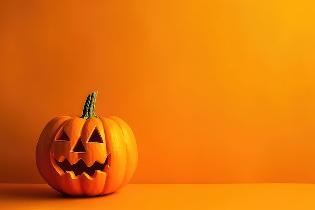Calabaza de Halloween sobre fondo naranja AI