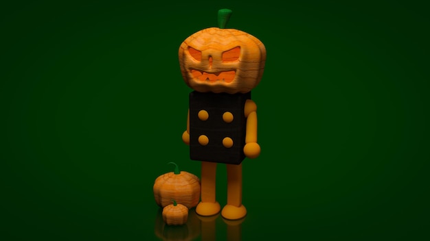 La calabaza de halloween sobre fondo verde renderizado 3d