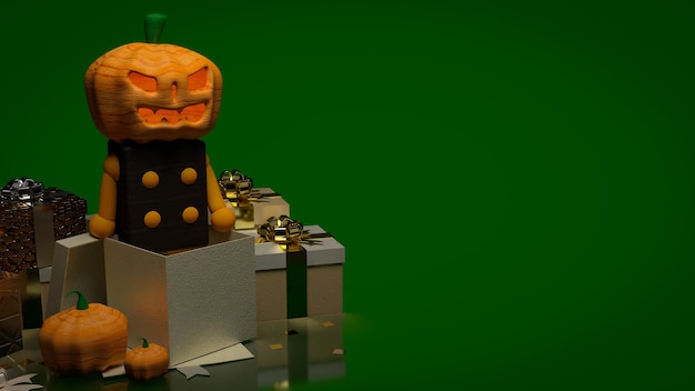 La calabaza de halloween sobre fondo verde renderizado 3d